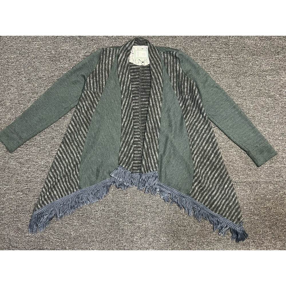 Anthropologie Saturday Sunday Small Elise Fringe Open Front Cardigan Green Blue